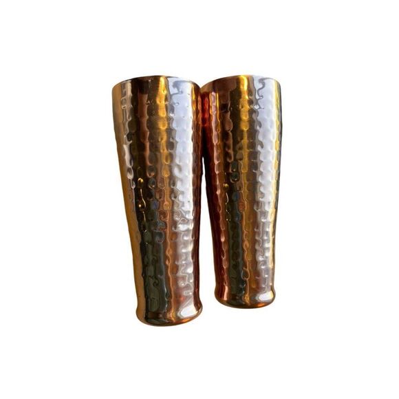 Set Of 2 Hammered Copper Stainless Steel Tumblers - 16 oz - Picture 2 of 6